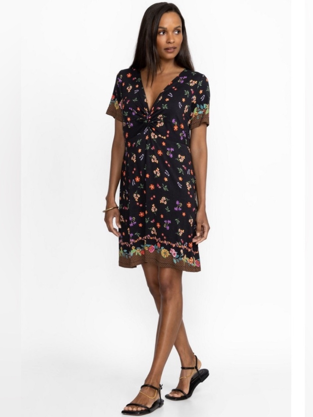Johnny Was Nani Twist Front Swing Mini Dress Short Sleeve Floral